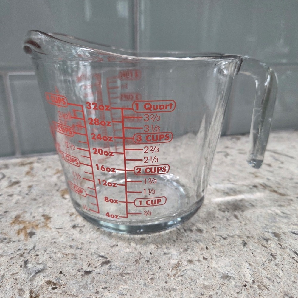 Anchor Hocking Glass Measuring Cup 1 Quart 4 Cups Red Markings‎ Kitchen Tool